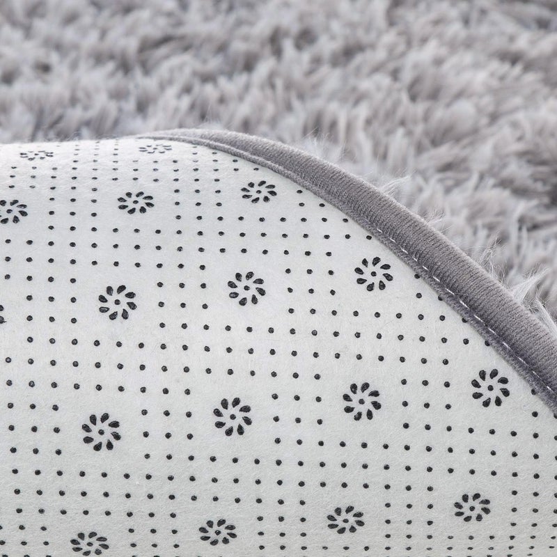 junovo Ultra Soft Washable Shaggy Rug - Non-Slip Oval Carpet for Nursery, Kids Bedroom & Home Decor (2.6x5.3ft Grey) | Plush Fluffy Floor Mat for Cozy Living Spaces - Image 5